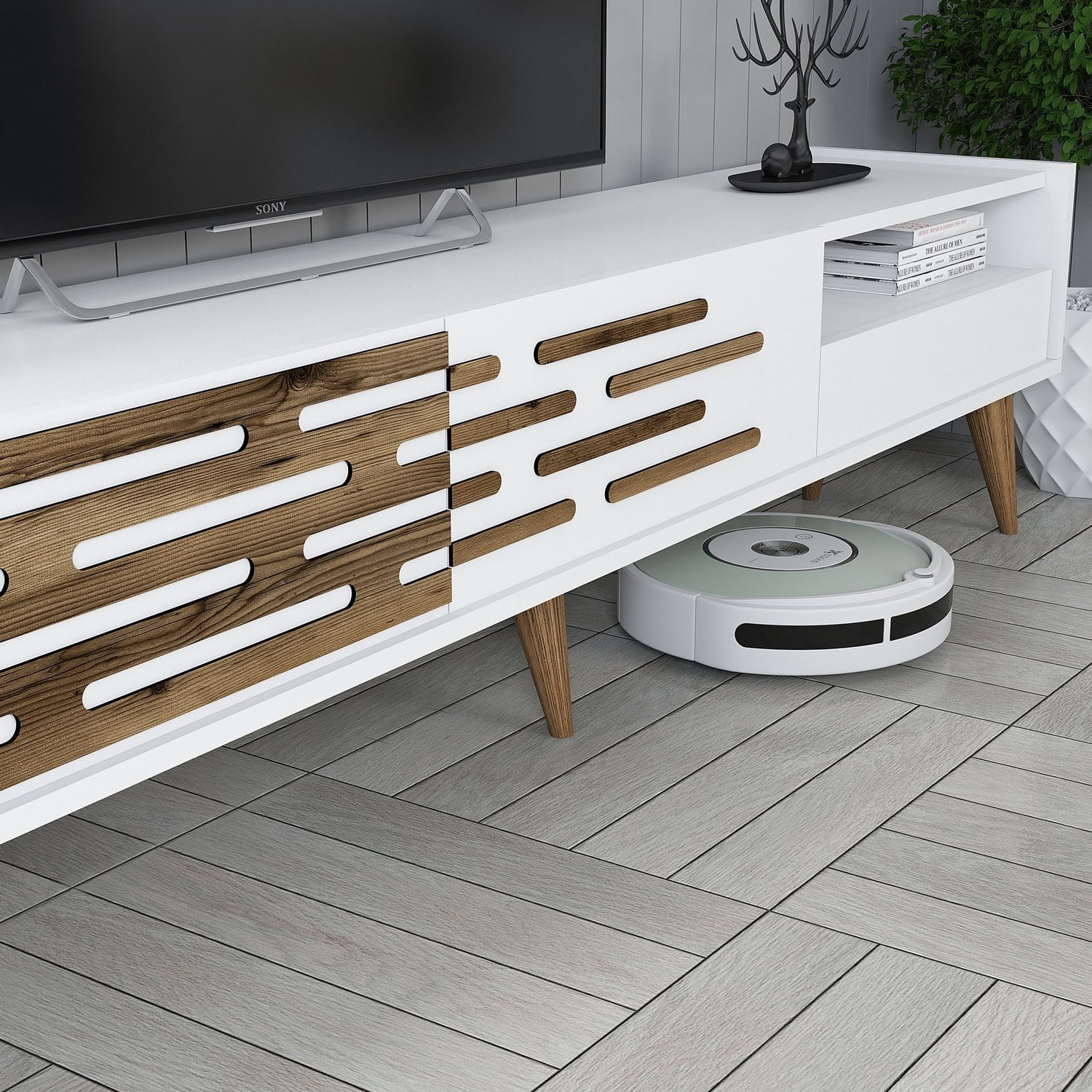 Set mobilier living, Hanah Home, pal melaminat, alb