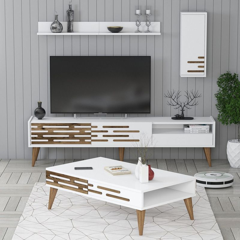 Casa si Gradina - Mobilier - Seturi de mobilier - Seturi living - Set mobilier living, Hanah Home, pal melaminat, alb - Infinity.ro