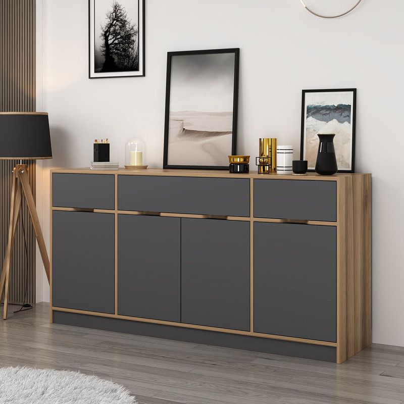 Casa si Gradina - Mobilier - Comode si corpuri - Console - Consola, Hanah Home, pal melaminat, nuc si antracit, 180x45x90 cm - Infinity.ro