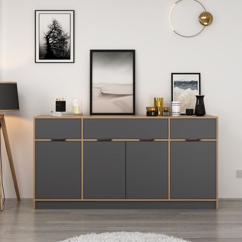 Casa si Gradina - Mobilier - Comode si corpuri - Console - Consola, Hanah Home, pal melaminat, nuc si antracit, 180x45x90 cm - Infinity.ro