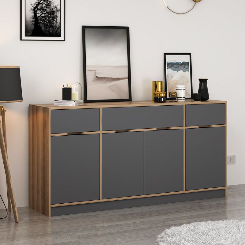 Casa si Gradina - Mobilier - Comode si corpuri - Console - Consola, Hanah Home, pal melaminat, nuc si antracit, 180x45x90 cm - Infinity.ro