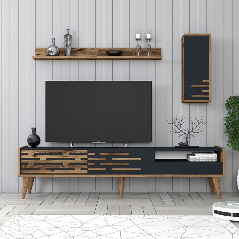 Casa si Gradina - Mobilier - Comode si corpuri - Comode - Comoda tv, Hanah Home, pal melaminat, nuc si antracit, 180x45x35 cm, 845HCT5342 - Infinity.ro