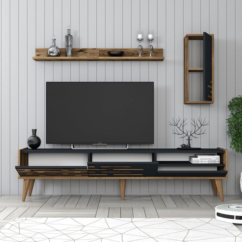 Casa si Gradina - Mobilier - Comode si corpuri - Comode - Comoda tv, Hanah Home, pal melaminat, nuc si antracit, 180x45x35 cm, 845HCT5342 - Infinity.ro