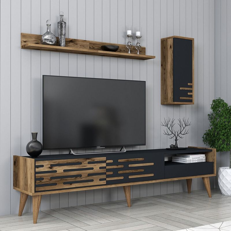 Casa si Gradina - Mobilier - Comode si corpuri - Comode - Comoda tv, Hanah Home, pal melaminat, nuc si antracit, 180x45x35 cm, 845HCT5342 - Infinity.ro