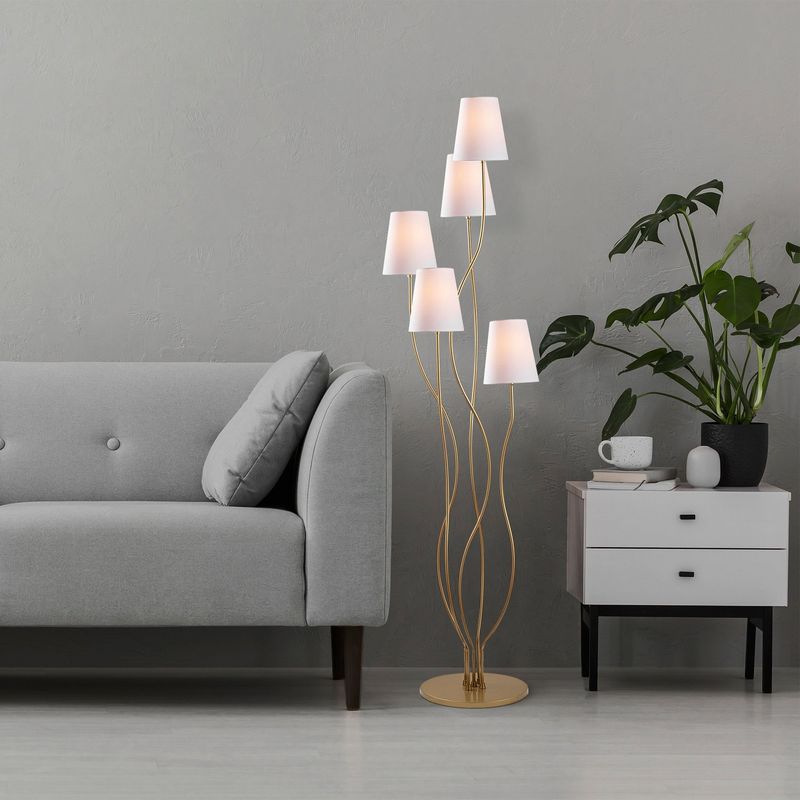 Casa si Gradina - Corpuri si surse de iluminat - Veioze si lampi - Lampadare - Lampadar, Opviq, metal, auriu alb, 44x44x160 cm - Infinity.ro