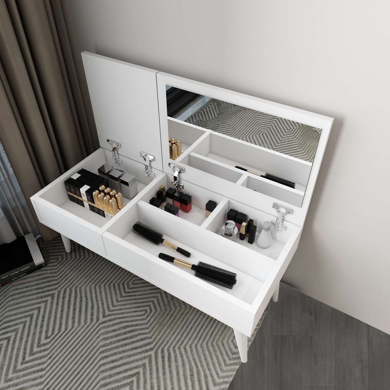 Casa si Gradina - Mobilier - Comode si corpuri - Masute de toaleta - Masa de machiaj, Hanah Home, pal melaminat, alb, 79.4x35x31 cm - Infinity.ro