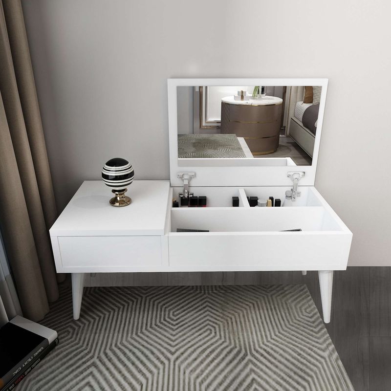 Casa si Gradina - Mobilier - Comode si corpuri - Masute de toaleta - Masa de machiaj, Hanah Home, pal melaminat, alb, 79.4x35x31 cm - Infinity.ro