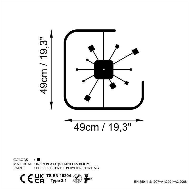 Casa si Gradina - Decoratiuni - Ceasuri - Ceas de perete decorativ, Wallxpert, metal, negru, 49x49 cm, 891TNL2440 - Infinity.ro