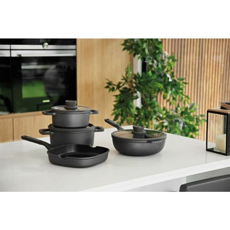 Casa si Gradina - Bucatarie si vesela - Vase pentru gatit - Tigai si seturi - Tigaie grill Stone, 26 cm, 2.1L, Aluminiu, Negru - Infinity.ro