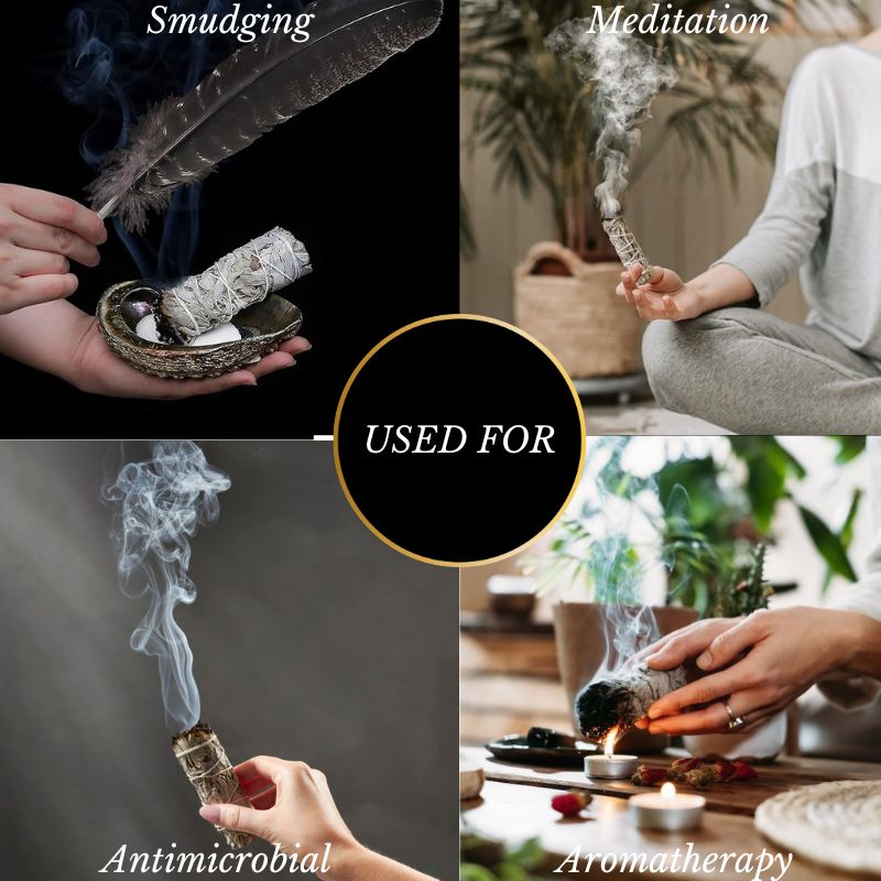 Casa si Gradina - Decoratiuni - Aromaterapie si lumanari - Odorizante camera - Set 3 bucati de salvie alba californiana, 10 cm, purificare spatiu, cristale, aura - Infinity.ro