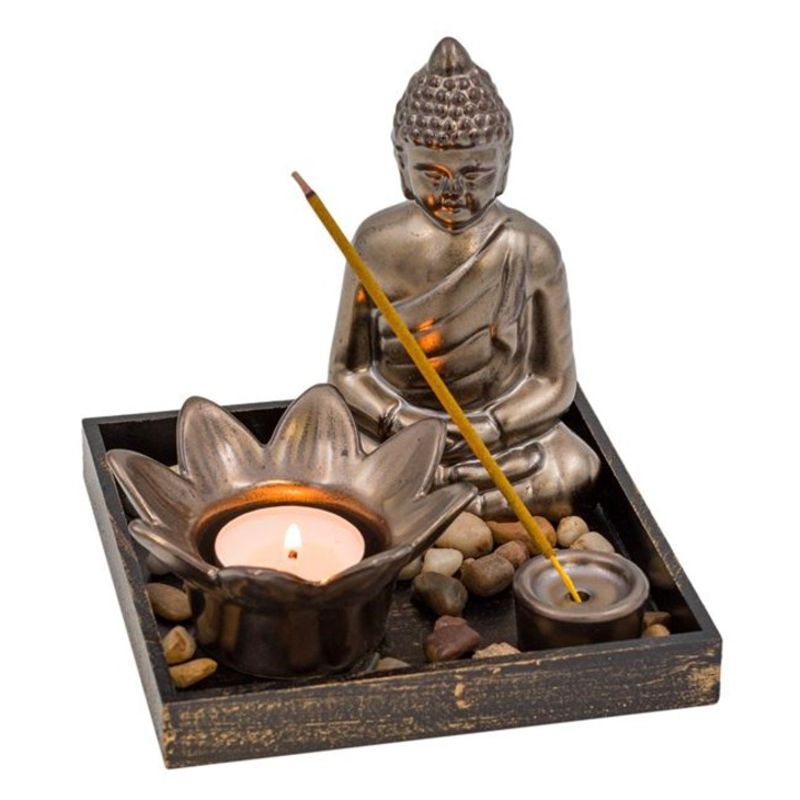 Casa si Gradina - Decoratiuni - Aromaterapie si lumanari - Odorizante camera - Set palo santo, salvie alba, betisoare parfumate Tribal soul 15g, suport betisoare Buddha - Infinity.ro