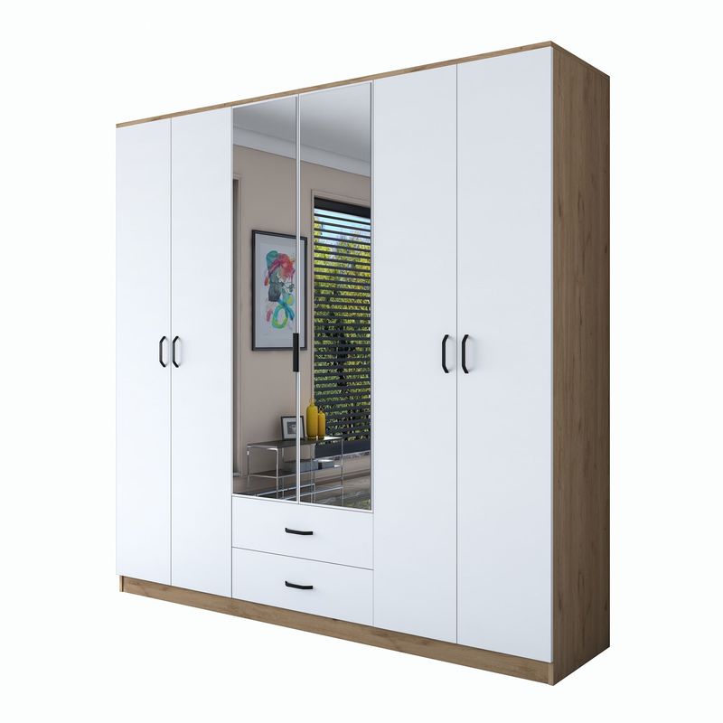 Casa si Gradina - Mobilier - Dulapuri si sifoniere - Sifoniere - Sifonier, Hanah Home, pal melaminat, nuc si alb, 210x210x51.5 cm, 893RAN5405 - Infinity.ro