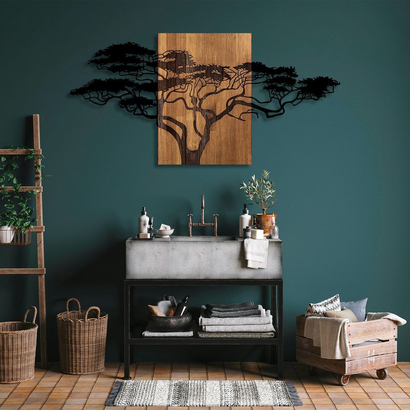 Casa si Gradina - Decoratiuni - Decoratiuni perete - Accesoriu decorativ de perete, Wallxpert, lemn si metal, negru si nuc, 144x3x70 cm - Infinity.ro