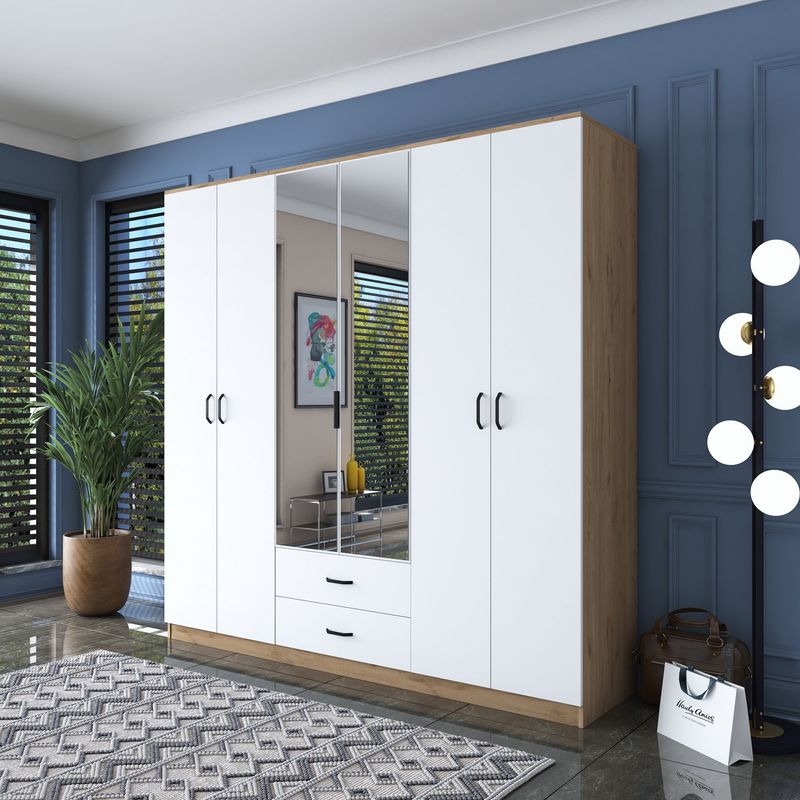 Casa si Gradina - Mobilier - Dulapuri si sifoniere - Sifoniere - Sifonier, Hanah Home, pal melaminat, nuc si alb, 210x210x51.5 cm, 893RAN5405 - Infinity.ro
