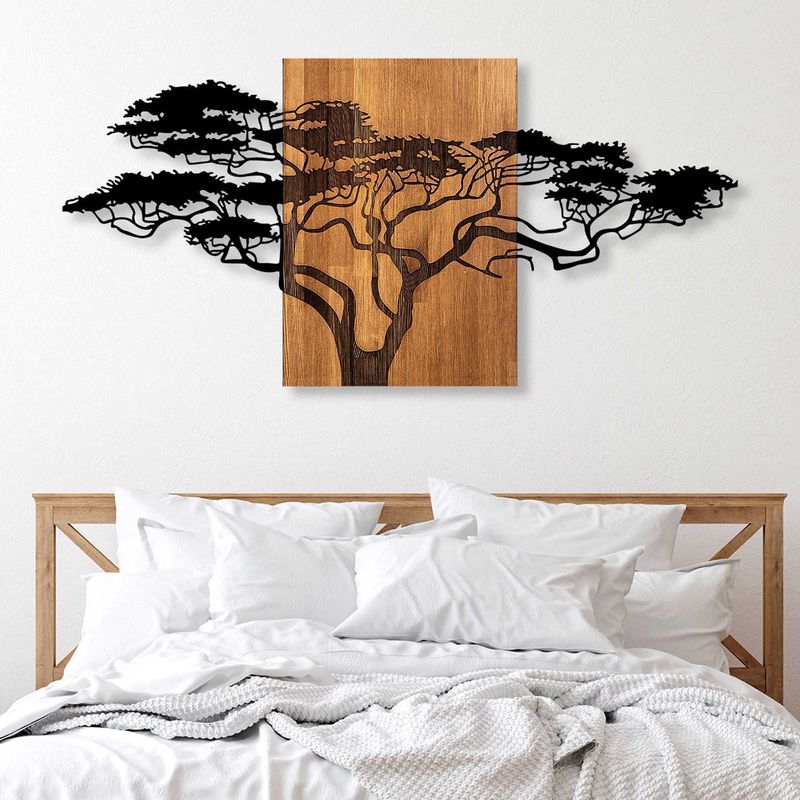 Casa si Gradina - Decoratiuni - Decoratiuni perete - Accesoriu decorativ de perete, Wallxpert, lemn si metal, negru si nuc, 144x3x70 cm - Infinity.ro