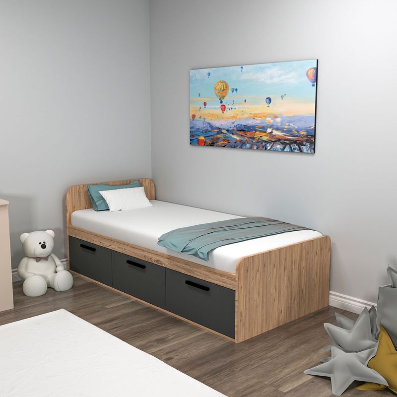 Casa si Gradina - Mobilier - Paturi si accesorii - Paturi - Pat de o persoana, Hanah Home, pal melaminat, pin atlantic si antracit, 91x193,6x71,5 cm - Infinity.ro