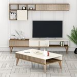 Casa si Gradina - Mobilier - Seturi de mobilier - Seturi living - Set mobilier living, Hanah Home, PAL melaminat, nuc crem, multiple piese - Infinity.ro