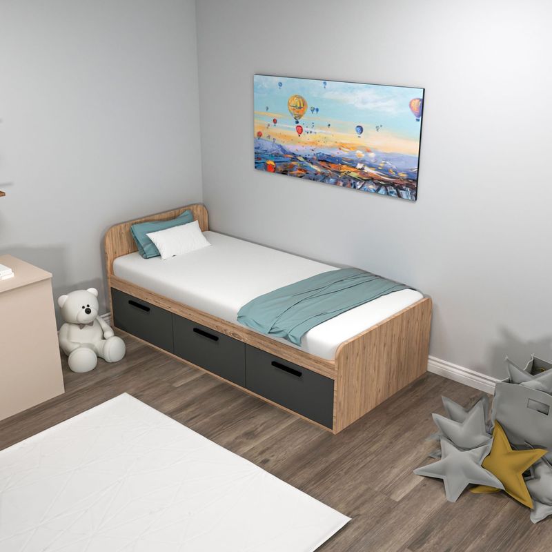 Casa si Gradina - Mobilier - Paturi si accesorii - Paturi - Pat de o persoana, Hanah Home, pal melaminat, pin atlantic si antracit, 91x193,6x71,5 cm - Infinity.ro