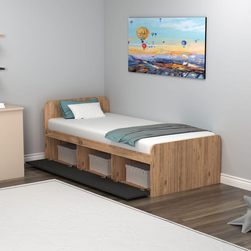 Casa si Gradina - Mobilier - Paturi si accesorii - Paturi - Pat de o persoana, Hanah Home, pal melaminat, pin atlantic si antracit, 91x193,6x71,5 cm - Infinity.ro