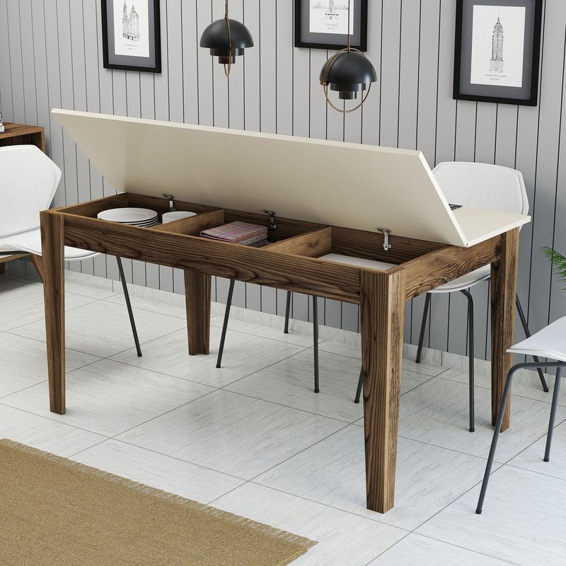 Casa si Gradina - Mobilier - Mese si birouri - Mese bucatarie si dining - Masa dining, Hanah Home, PAL melaminat, nuc crem, 145x88x75 cm - Infinity.ro