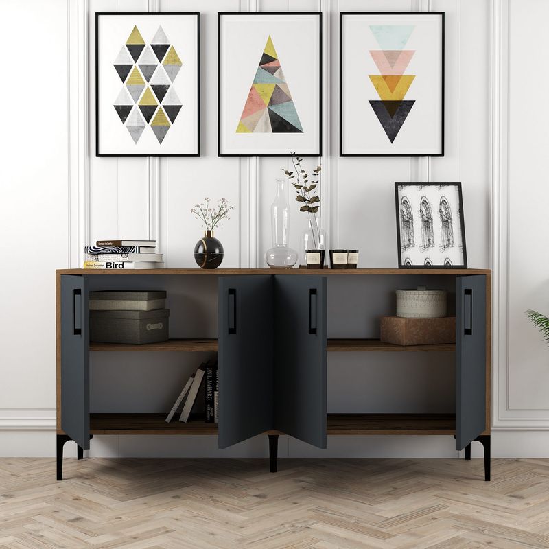 Casa si Gradina - Mobilier - Comode si corpuri - Console - Consola, Hanah Home, PAL melaminat, nuc, antracit, 160x35x78 cm - Infinity.ro
