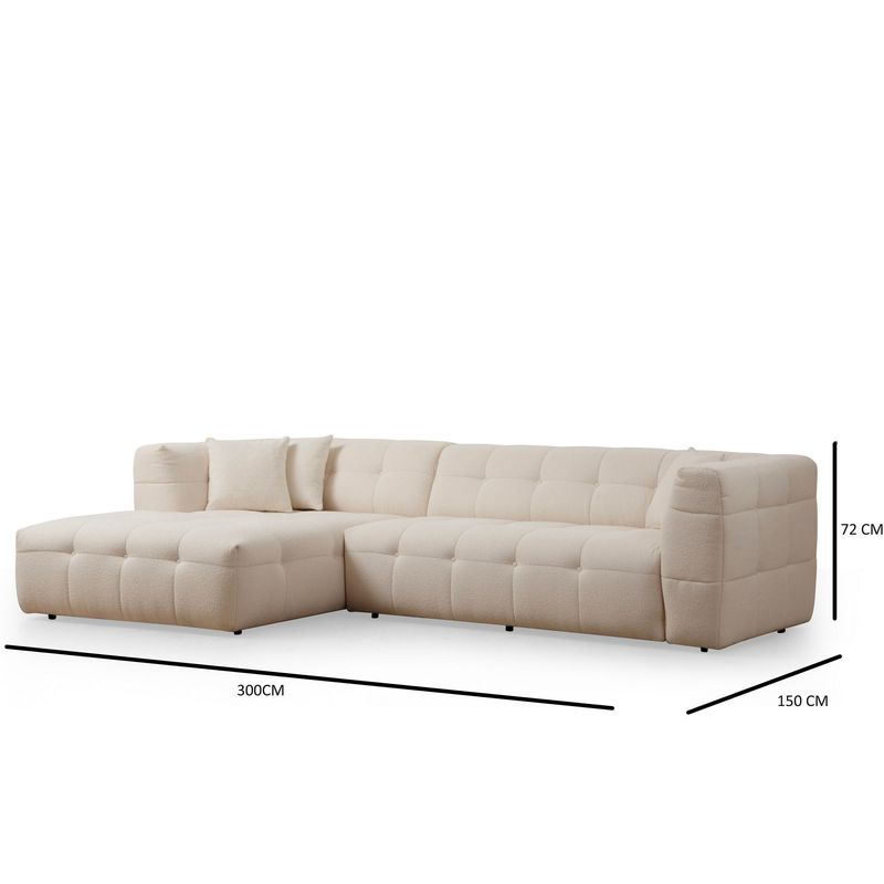 Casa si Gradina - Mobilier - Canapele si coltare - Coltare - Coltar, Hanah Home, lemn fag si pal, bej, 300x150x100 cm, stofa poliester - Infinity.ro