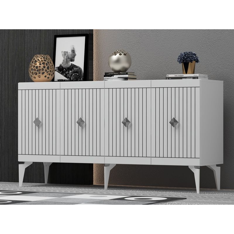 Casa si Gradina - Mobilier - Comode si corpuri - Console - Consola, Hanah Home, panou aglomerat cu melamina, alb argintiu, 150x40x79 cm - Infinity.ro