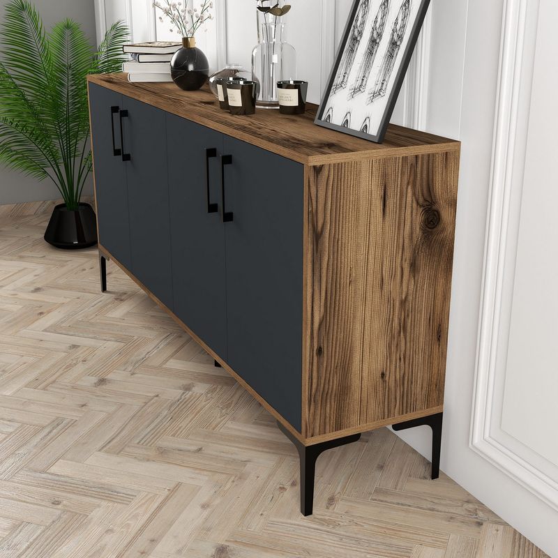 Casa si Gradina - Mobilier - Comode si corpuri - Console - Consola, Hanah Home, PAL melaminat, nuc, antracit, 160x35x78 cm - Infinity.ro