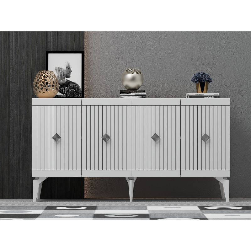Casa si Gradina - Mobilier - Comode si corpuri - Console - Consola, Hanah Home, panou aglomerat cu melamina, alb argintiu, 150x40x79 cm - Infinity.ro