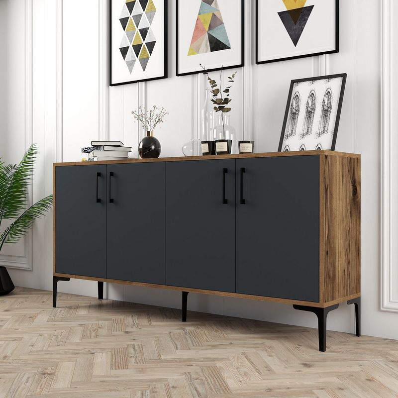 Casa si Gradina - Mobilier - Comode si corpuri - Console - Consola, Hanah Home, PAL melaminat, nuc, antracit, 160x35x78 cm - Infinity.ro