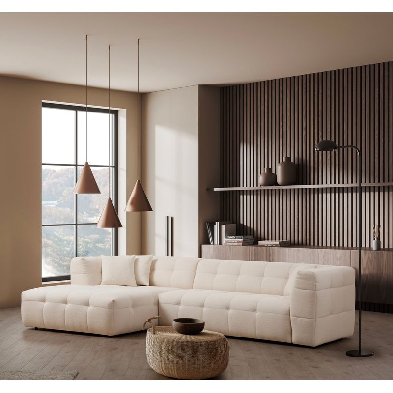 Casa si Gradina - Mobilier - Canapele si coltare - Coltare - Coltar, Hanah Home, lemn fag si pal, bej, 300x150x100 cm, stofa poliester - Infinity.ro
