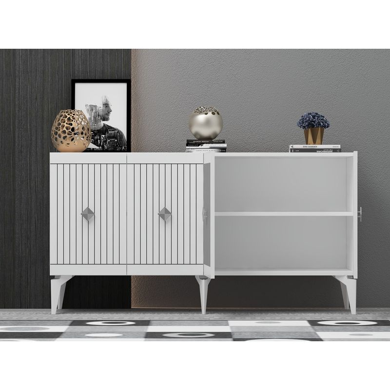 Casa si Gradina - Mobilier - Comode si corpuri - Console - Consola, Hanah Home, panou aglomerat cu melamina, alb argintiu, 150x40x79 cm - Infinity.ro