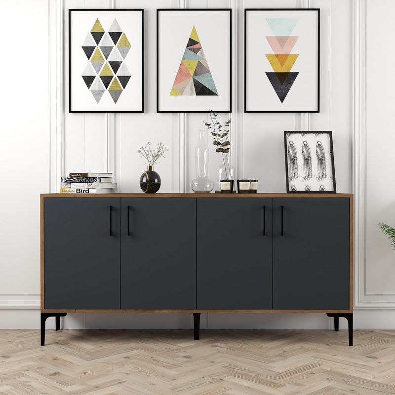 Casa si Gradina - Mobilier - Comode si corpuri - Console - Consola, Hanah Home, PAL melaminat, nuc, antracit, 160x35x78 cm - Infinity.ro