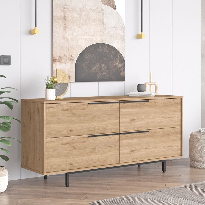 Casa si Gradina - Mobilier - Comode si corpuri - Console - Consola, Hanah Home, panou de particule melaminat, nuc, 160x44.5x74.3 cm - Infinity.ro