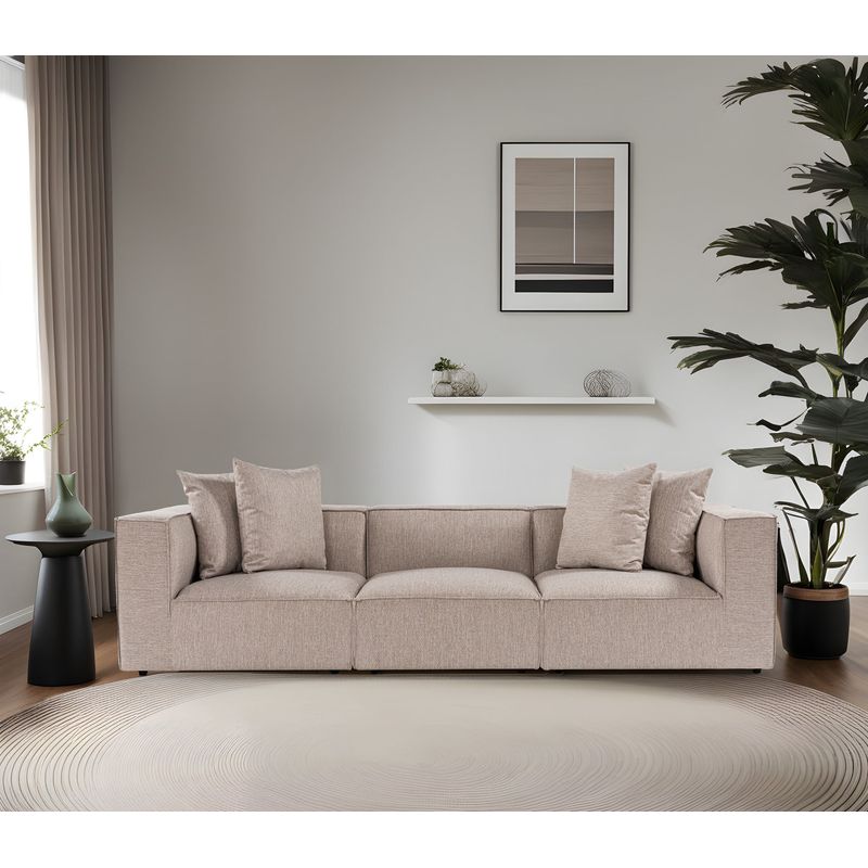Casa si Gradina - Mobilier - Canapele si coltare - Canapele - Canapea 3 locuri, Hanah Home, lemn de carpen, in, bej nisip, 270x95x65 cm - Infinity.ro