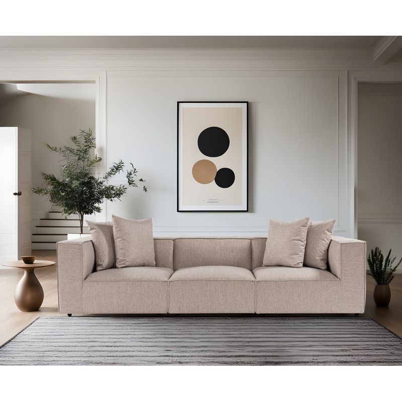 Casa si Gradina - Mobilier - Canapele si coltare - Canapele - Canapea 3 locuri, Hanah Home, lemn de carpen, in, bej nisip, 270x95x65 cm - Infinity.ro