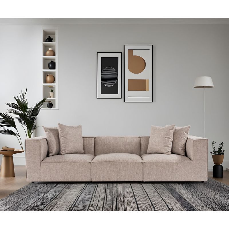 Casa si Gradina - Mobilier - Canapele si coltare - Canapele - Canapea 3 locuri, Hanah Home, lemn de carpen, in, bej nisip, 270x95x65 cm - Infinity.ro