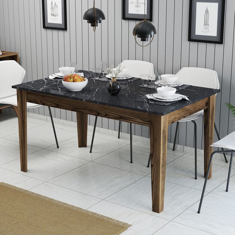 Casa si Gradina - Mobilier - Mese si birouri - Mese bucatarie si dining - Masa dining, Hanah Home, pal melaminat, nuc si negru, 145x88x75 cm - Infinity.ro