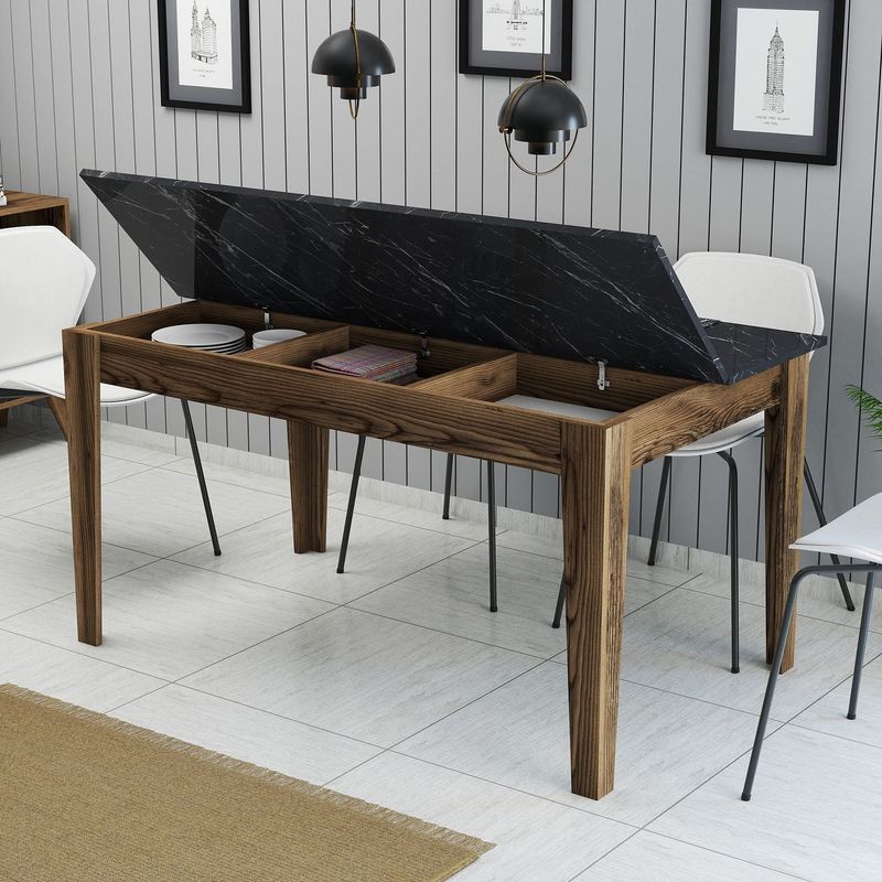 Casa si Gradina - Mobilier - Mese si birouri - Mese bucatarie si dining - Masa dining, Hanah Home, pal melaminat, nuc si negru, 145x88x75 cm - Infinity.ro