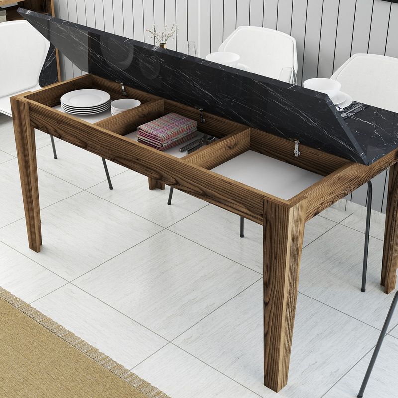 Casa si Gradina - Mobilier - Mese si birouri - Mese bucatarie si dining - Masa dining, Hanah Home, pal melaminat, nuc si negru, 145x88x75 cm - Infinity.ro