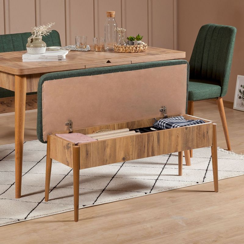 Casa si Gradina - Mobilier - Organizare si depozitare - Bancute - Banca cu spatiu de depozitare, Hanah Home, pal melaminat, pin atlantic si verde, 110x40x46 cm - Infinity.ro