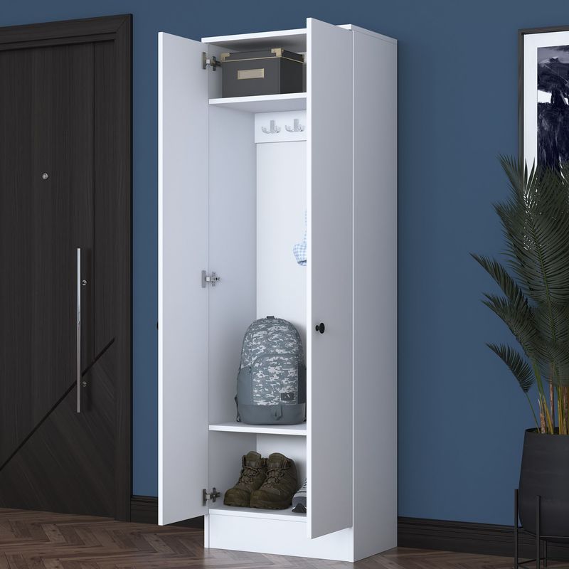 Casa si Gradina - Mobilier - Organizare si depozitare - Cuiere - Cuier, Hanah Home, pal melaminat, alb, 59.8x37.5x182.8 cm - Infinity.ro