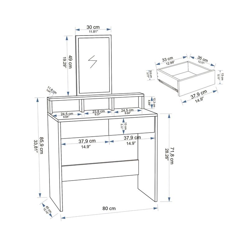Casa si Gradina - Mobilier - Comode si corpuri - Masute de toaleta - Masa de machiaj, Hanah Home, pal melaminat, alb, 80x40x85.9 cm - Infinity.ro
