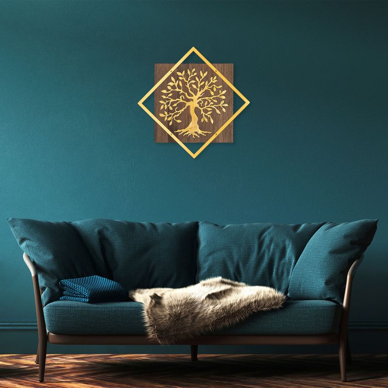 Casa si Gradina - Decoratiuni - Decoratiuni perete - Accesoriu decorativ de perete, Wallxpert, lemn si metal, nuc, auriu, 54x54 cm - Infinity.ro