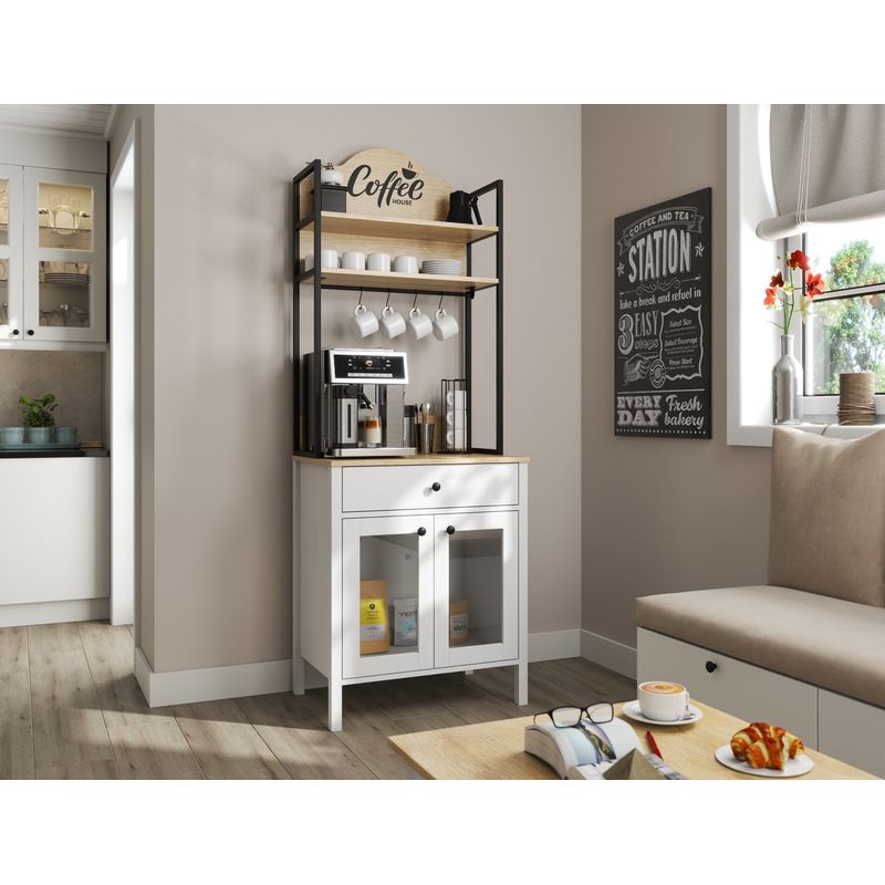 Casa si Gradina - Mobilier - Comode si corpuri - Corpuri bucatarie - Dulap bar cafea, Hanah Home, pal melaminat, lemn si alb, 75x50x210 cm - Infinity.ro