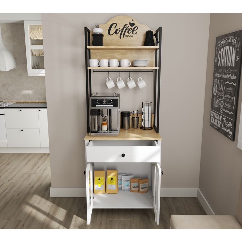 Casa si Gradina - Mobilier - Comode si corpuri - Corpuri bucatarie - Dulap bar cafea, Hanah Home, pal melaminat, lemn si alb, 75x50x210 cm - Infinity.ro
