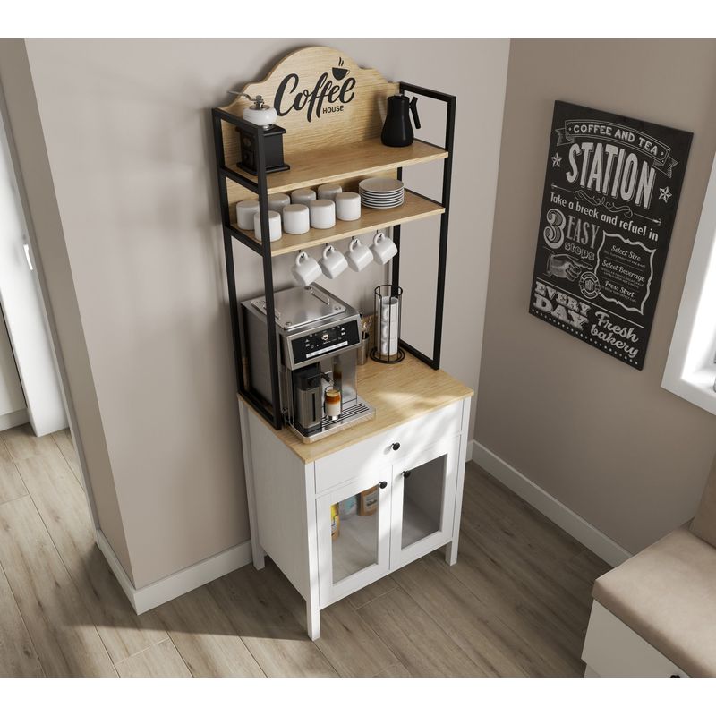Casa si Gradina - Mobilier - Comode si corpuri - Corpuri bucatarie - Dulap bar cafea, Hanah Home, pal melaminat, lemn si alb, 75x50x210 cm - Infinity.ro