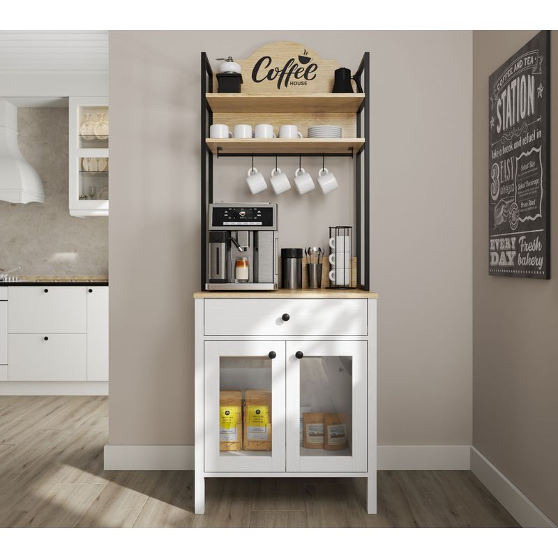 Casa si Gradina - Mobilier - Comode si corpuri - Corpuri bucatarie - Dulap bar cafea, Hanah Home, pal melaminat, lemn si alb, 75x50x210 cm - Infinity.ro
