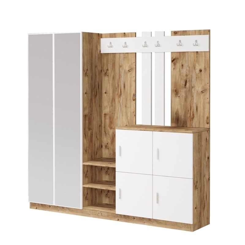 Casa si Gradina - Mobilier - Organizare si depozitare - Cuiere - Cuier hol, Hanah Home, pal melaminat, pin atlantic si alb, 187.2x37.5x180 cm - Infinity.ro