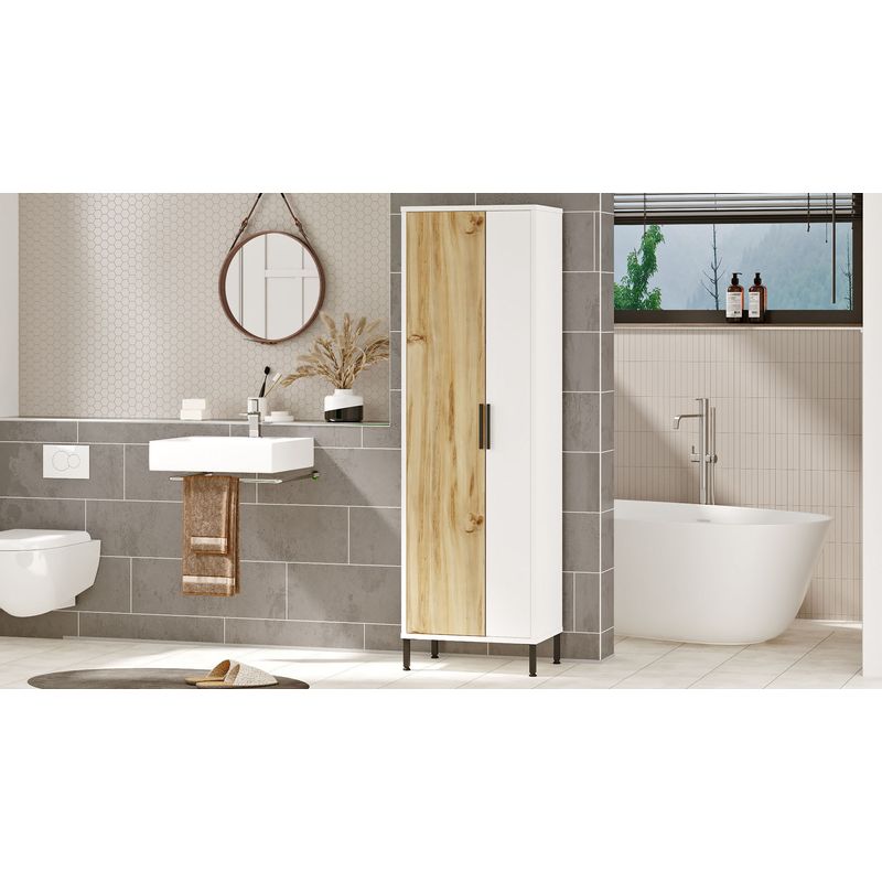 Casa si Gradina - Mobilier - Dulapuri si sifoniere - Dulapuri - Dulap multifunctional, Hanah Home, panou aglomerat melaminat, nuc si alb, 50.4x35.7x165 cm - Infinity.ro